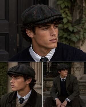 Heritage Traditions Wool Newsboy Cap Green Herringbone Plaid Hat Irish Cabbie